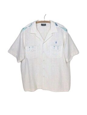 Men's Iolani Camp Shirt XXL 100% Linen Hawaiian Epaulette Beach Covered Button